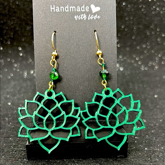 Jewelry - Handmade Green Succulent Earrings